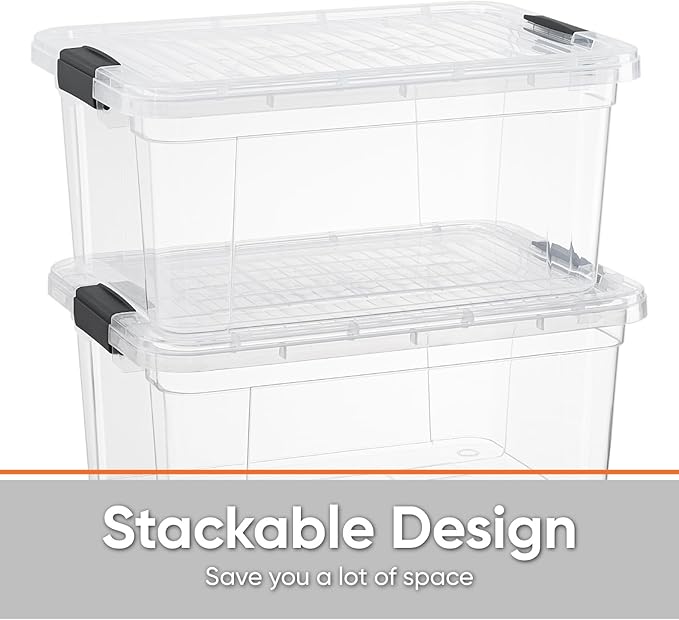 Superio Storage Bins with Lids- 6 Pack, 1.85 Qt Clear Boxes for Organizing, Stackable Plastic Containers- BPA Free, Non-Toxic, Odor Free, Organizer for Home, Office, Dorm