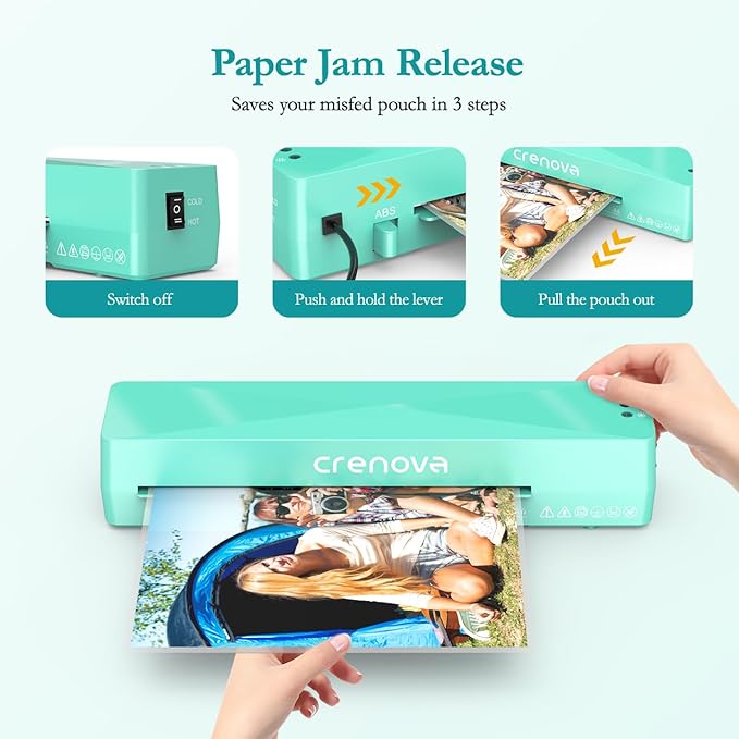 Crenova Laminator Machine with 10 Laminating Sheets, A4 Laminating Machine Hot & Cold with Fast Warm Technology, Thermal Laminator 9 Inch for Home Office School Business Green