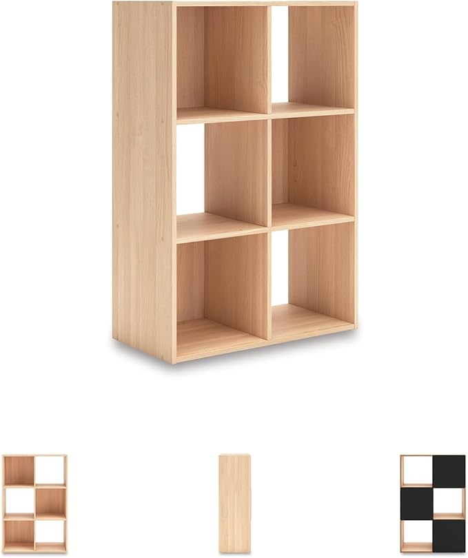 Signature Design by Ashley Piperton 3-Tier Floor Standing 6 Cube Organizer for Living Room, Wood, Works with 10.5" W x 10.5" D x 11" H Storage Bin (Sold Separately), Light Brown