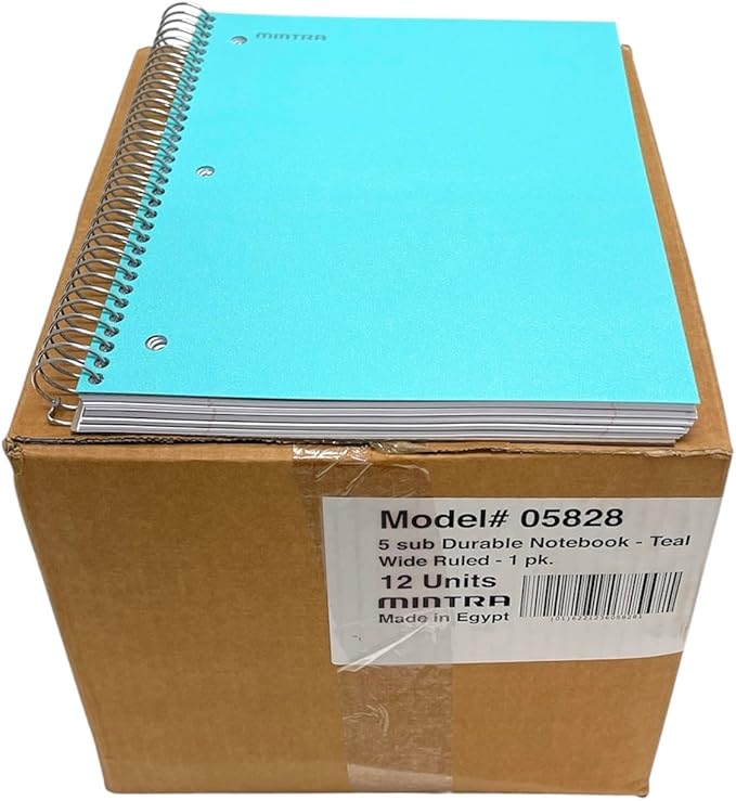 Mintra Office Durable Spiral Notebooks, 5 Subject (Teal, Wide Ruled 12pk)