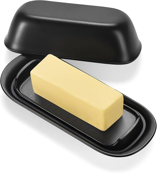 Butter Dish with Lid, Butter Keeper, Easy Scoop,Butter Container Holds for East/West Coast Butter, Dishwasher Safe (Black)