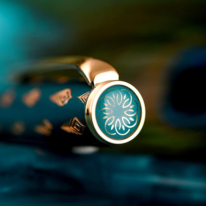 Hongdian N7 Blue Peacock Resin Piston Fountain Pen, Iridium Fine Nib Classic Pen, Smooth Writing Pen with Metal Box