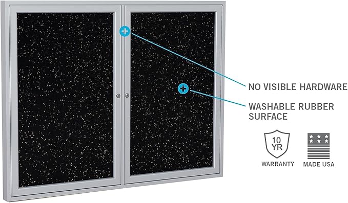 Ghent 36"x36" 1-Door indoor Enclosed Recycled Rubber Bulletin Board, Shatter Resistant, with Lock, Satin Aluminum Frame,Confetti (PA13636TR-CF) ,Made in the USA