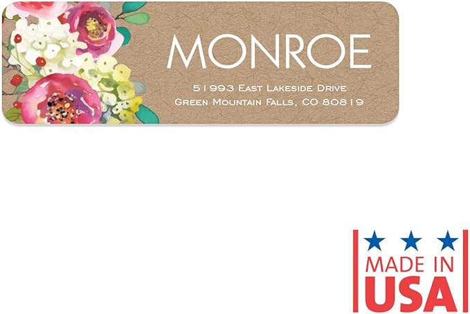 Kraft Faux Look Floral Rolled Address Labels/Roll of 250 Personalized Address Labels/Designer Return Address Stickers in Elegant Plastic Dispenser