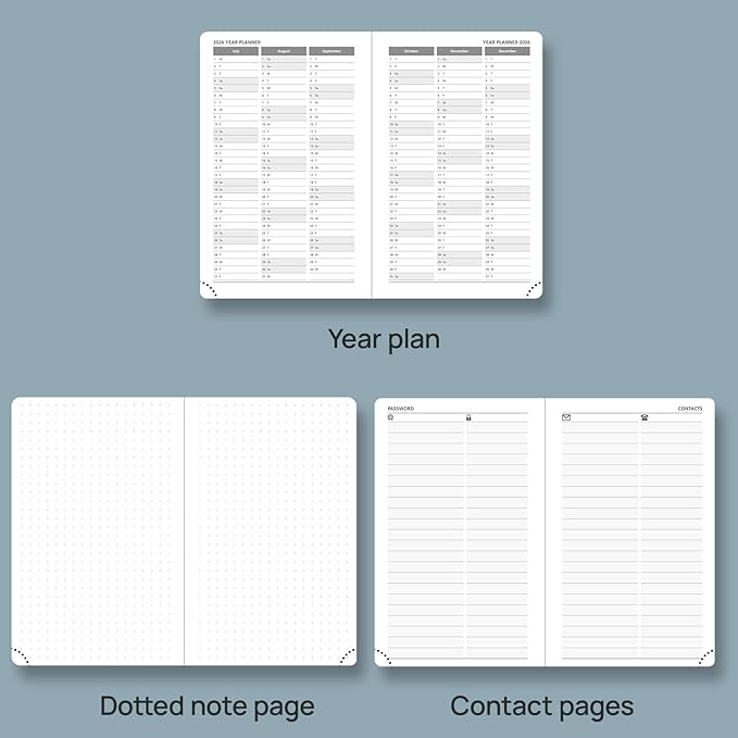POPRUN Weekly Planner 2026 Pocket Size Calendar (4" x 6.25") 12 Months Notebook with Horizontal Layout, Leather Soft Cover, Inner Pocket, 100GSM Thick Paper, Pen Holder - Black