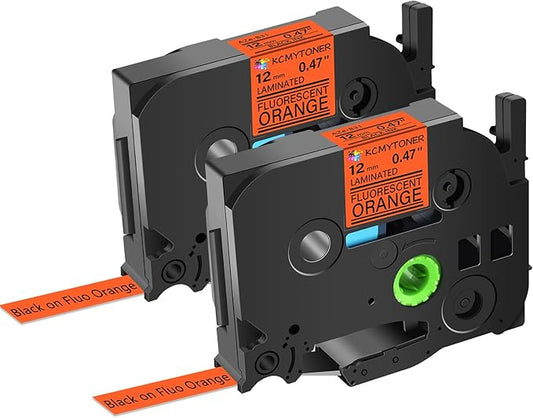 2 Pack Compatible for Brother Ptouch TZe-B31 TZ-B31 Laminated Label Maker Tape 12mm 0.47 Black on Fluorescent Orange Tape for PT-D200 PT-D210 PTH100 PT-D400