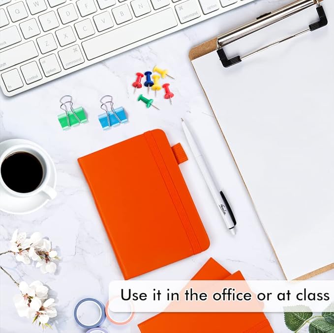 feela 15 Pack Pocket Small Notebooks Bulk, Mini Cute Notepads Hardcover College Ruled Lined Journals with Pen Holder for School Business Memos, with 15 Black Pens, 3.5”x 5.5”, A6, Orange