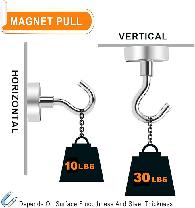 MIKEDE Magnetic Hooks Heavy Duty, 30Lbs Neodymium Magnets with Hooks for Refrigerator, 10Pcs Strong Cruise Hooks for Hanging, Magnetic Hanger for Grill, Toolbox, Storage