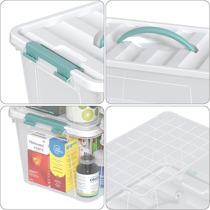 14 Quarts Latching Storage Containers, 8-Pack Clear Plastic Tote Boxes with Lids and Handles