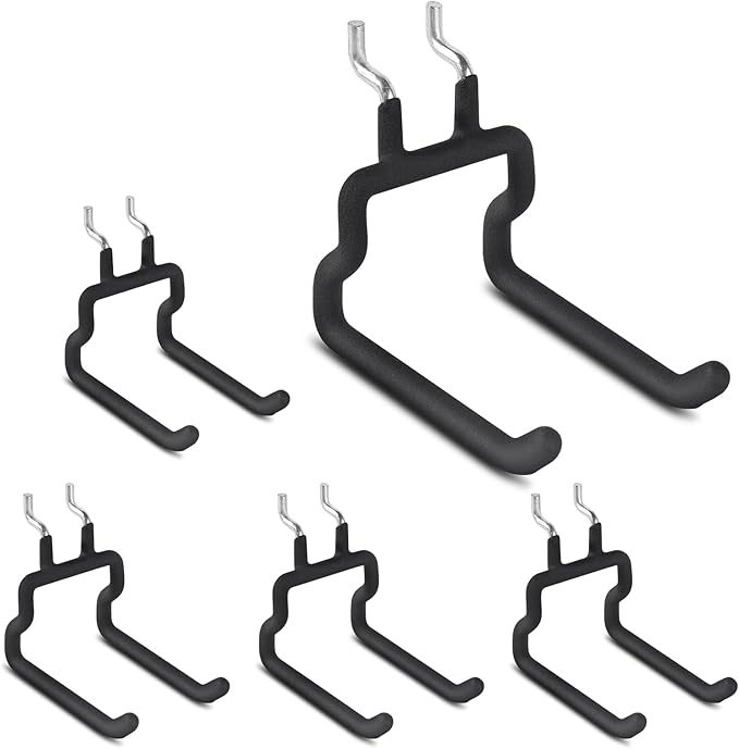 LIGHT DUST Utility Heavy Duty Pegboard Hooks - 5Pack Peg Board Accessories for Hanging Tools Fit 1/8" 1/4" Peg Holes - Pegboard Organizer Large Tool Holders for Garage Workshop Shed