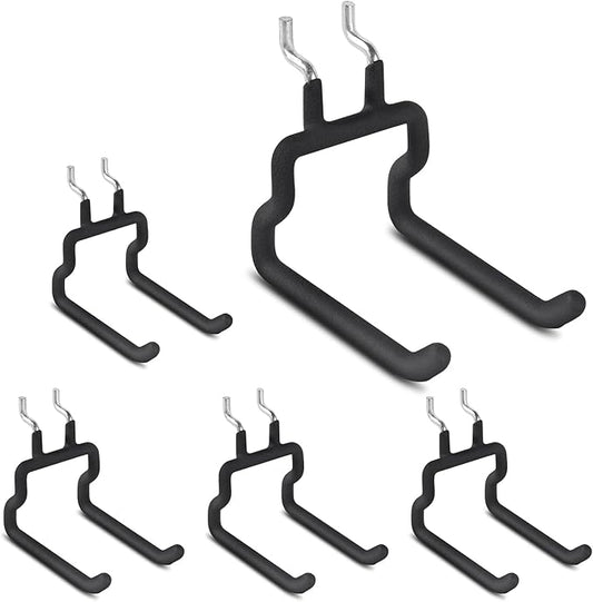 LIGHT DUST Utility Heavy Duty Pegboard Hooks - 5Pack Peg Board Accessories for Hanging Tools Fit 1/8" 1/4" Peg Holes - Pegboard Organizer Large Tool Holders for Garage Workshop Shed
