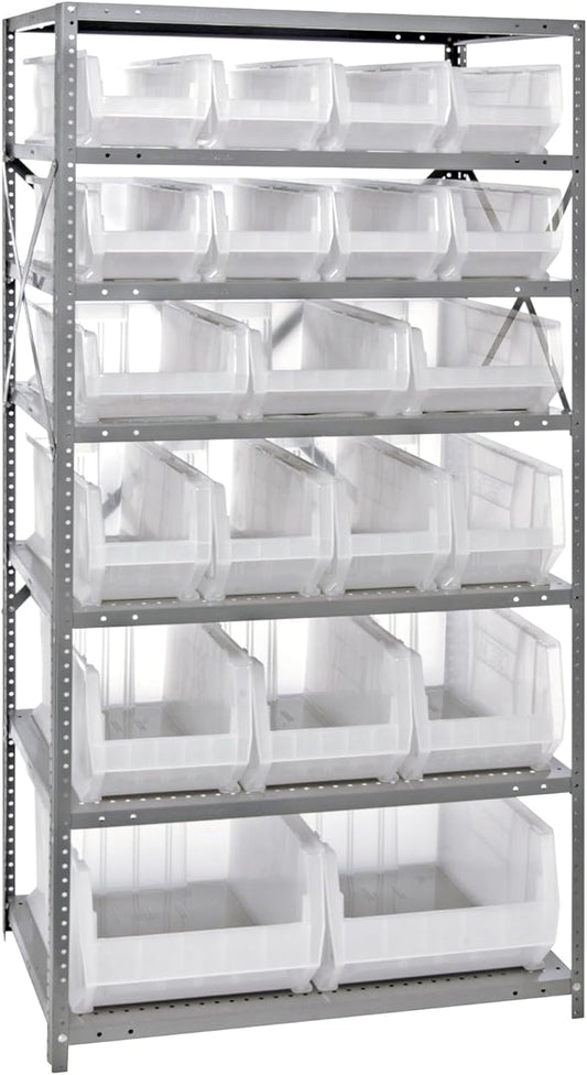 Quantum Storage Systems 2475-20-MIXCL Solid Heavy Duty 7 Shelves 20 Hulk Clear Bins 75" H x 36" W x 24" D