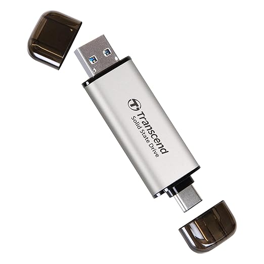 Transcend 1TB External SSD, Up to 1,050MB/s, USB 3.2 Gen 2 Portable SSD, 2-in-1 Type C &Type A, USB Hard Drive for Steam Deck, ROG Ally, MSI Claw, Windows&Mac, iPhone&iPad, Android, PS5&Xbox, Smart TV