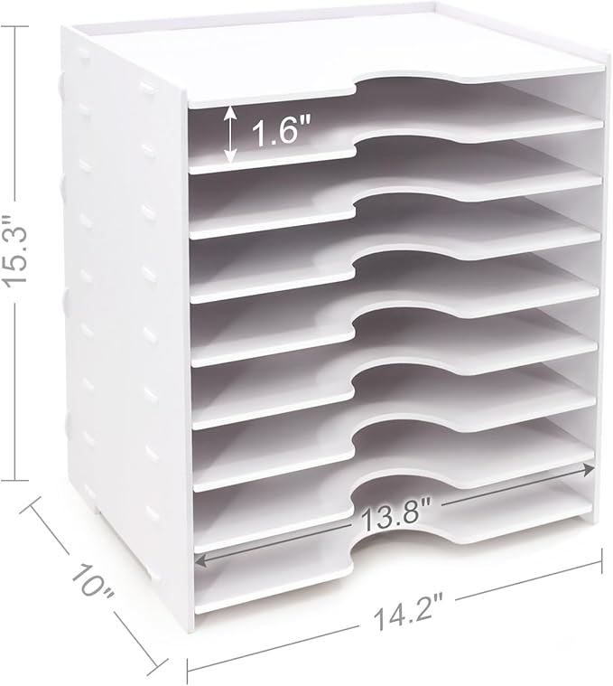 SONGWAY File Organizer for Desk - 9 Tier Wide Document Holder, Letter Mail Tray Storage Rack, File Sorter Organizer, Paper Storage Holder, Desktop Organizer for Home Office School, White