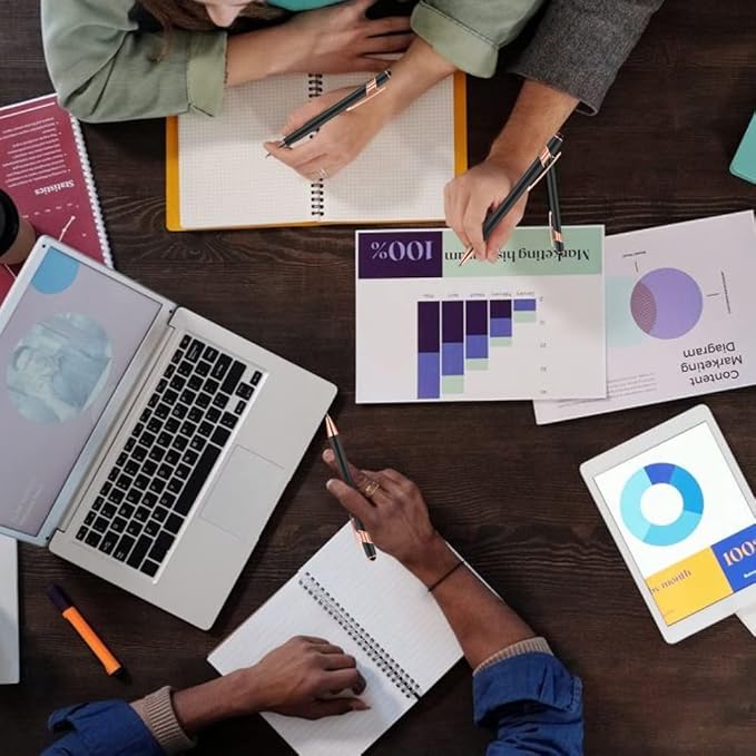 12 PCS 2 in 1 Stylus Ballpoint Pen with Stylus Tip, 1.0 mm Black Ink Metal Pen Stylus Pen for Touch Screens (Rose Gold & Green)