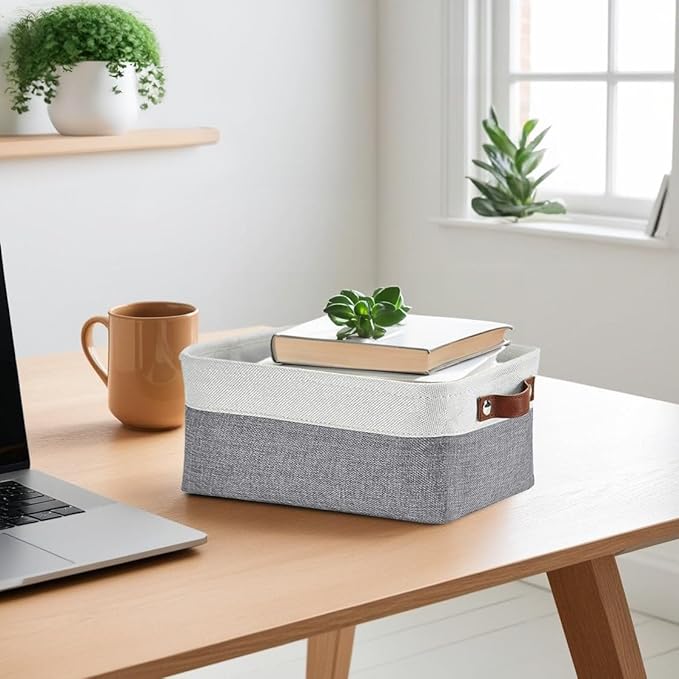 DECOMOMO Small Storage Basket, Closet Storage Bins, Baskets for Organizing Shelves (Grey & White, Small - 6 Pack)