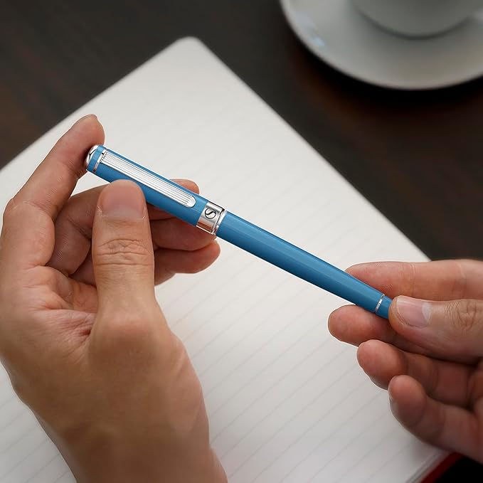 Scriveiner Sky Blue Rollerball Pen - Stunning Luxury PenWith Chrome Finish, Schmidt Ink Refill, Best Roller Ball Gift Set for Men & Women, Professional, Executive Office, Nice Pens
