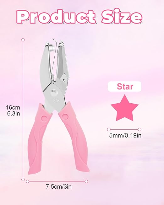 UCEC Star Shape Single Paper Hole Punch, Star-Shape Handheld Hole Paper Puncher, 1 Pack 1/4" Metal Single Mini Hole Papers Punch with Soft-Handled for DIY Craft Tags Clothing Ticket