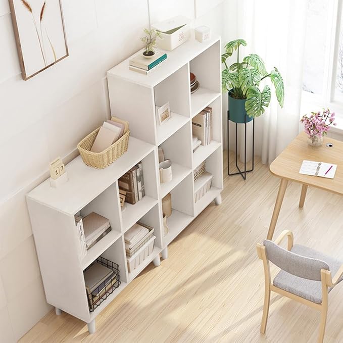 IOTXY Open Cube Low Bookcase - 3-Tier Freestanding Storage Display Cabinet Organizer with Legs for Home Office, 9-Cubes Open Shelf Short Bookshelf, White