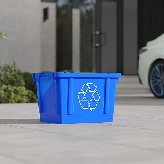 14 Gallon Rectangular Blue Recycling Bin | Inside Outside Curbside | Stackable Box for Paper Plastic