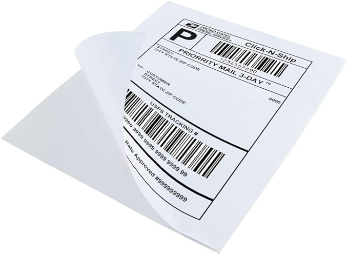 L LIKED 8.5" x 11" Printable White Sticker Paper Full Sheet Label, Matte, for Laser & Inkjet Printers (100 Sheets)