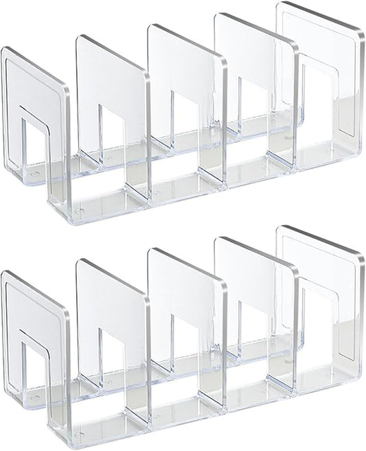 2PCS Acrylic File Organizer for Desk, Desktop Document/Mail Organizer, 4 Compartments Plastics Invisible Bookshelf Floating (12.5" x 5.7" x 5", Clear)