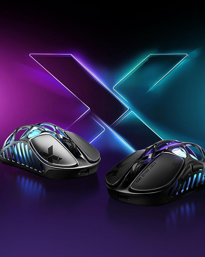 GravaStar Mercury X Wireless Gaming Mouse – 32,000 DPI PAW 3950 Sensor, 1000Hz Polling Rate, Only 49g, Magnesium Alloy Hollow Frame, RGB Lighting, 5 Programmable Buttons