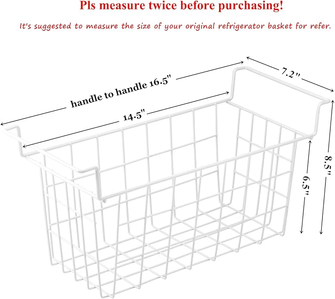 Chest Freezer Baskets 16.5 Inch, Chest Freezer Organizer Bins Metal Wire Storage Baskets with Hanging Handles for Deep Freezer, Set of 2