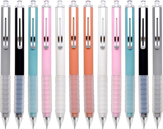 Linbsunne Ballpoint Pens Medium Point 1mm Black Ink Work Pen with Super Soft Grip Ball Point Pen for Men Women Retractable Office Pens (Silver Clip-12 count)