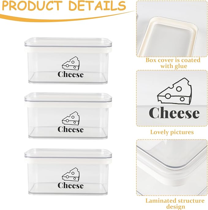Cheese Container for Refrigerator 3 Pack,Shredded Cheese Storage Container With Lids,BPA-Free Deli Meat Storage Containers,Cream Cheeses,Fridge Organizers and Storage for Slice Cheeses Holder