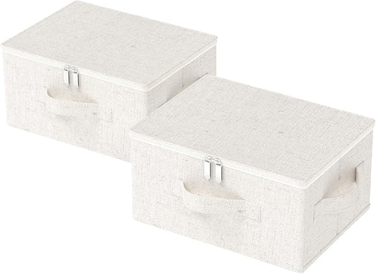 Underbed Storage Cube, Closet Organizer with Lid, Foldable Home Container Bags for Organizing Clothes, Shoes, Blankets, Pillows, 15.7x11.8x7.8Inches, Beige, 2 Pack