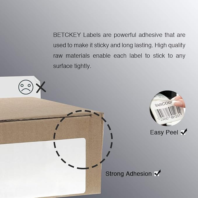 BETCKEY - 4" x 2" (102 mm x 51 mm) Barcode Shipping & Multipurpose Labels Compatible with Zebra & Rollo Label Printer,Premium Adhesive & Perforated [16 Rolls, 12000 Labels]