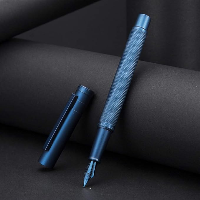 Hongdian 1851 Dark Blue Forest Fountain Pen Medium Nib, Classic Design with Converter and Metal Pen Case