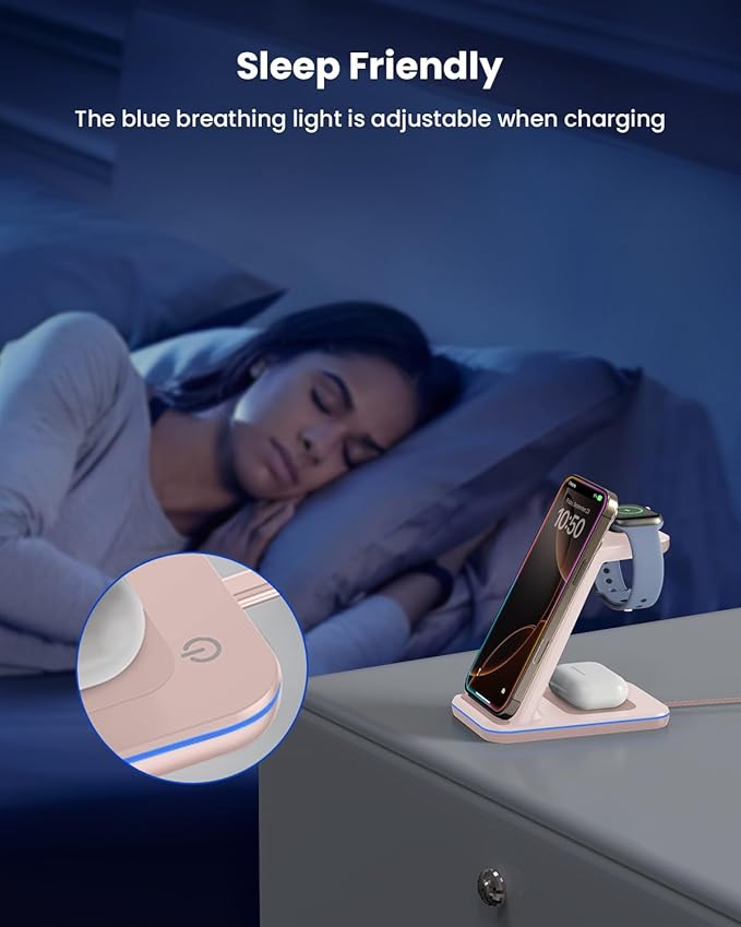 3 in 1 Wireless Charging, Wireless Charger Stand for Multiple Apple Devices, Wireless Charger for iPhone 17 16 15 14 13 12 11 Pro Max XS XR 8, Apple Watch 11 9 8 7 6 SE 5 4 3 2, AirPods 3/2/Pro