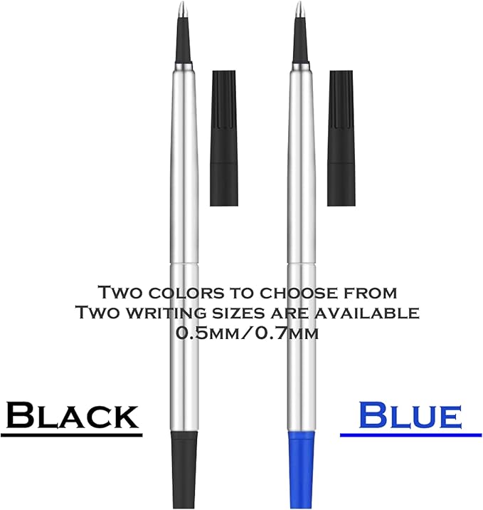 DunBong Quink Ink Rollerball, Compatible with Parker Rollerball Pens, 0.5mm Fine Point, Blue Ink Refill Pack of 5, Replaceable Gel Ink Pen Refills, Smooth Writing (Blue-0.5mm)