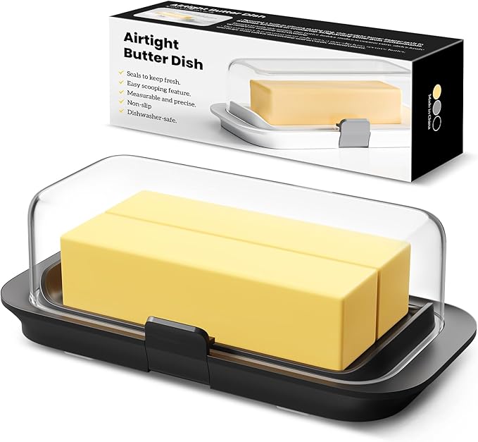 Pisol Large Butter Dish with Lid for Countertop and Fridge Refrigerator Door Shelf, Airtight 250g Butter Keeper for East Coast/West Coast/European/Kerrygold Butter/French Butter/Cream Cheese