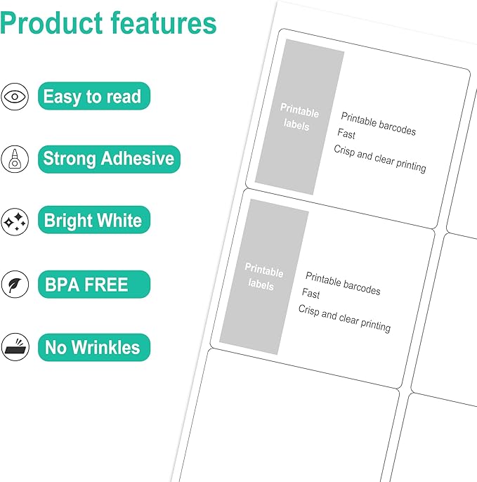 L LIKED 3-1/3" x 4" Printable White Sticker Labels, 300 Labels for Laser/Inkjet Printing - Matte (300 Labels, 50 Sheets)