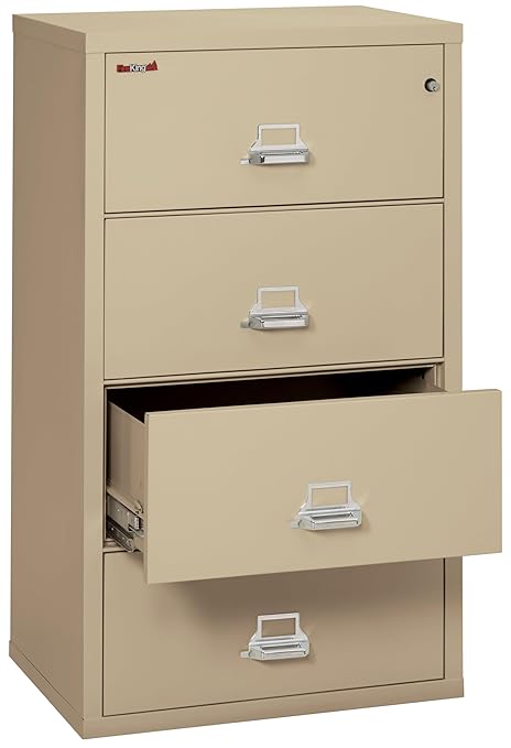 FireKing Lateral 4 Drawer Legal and Letter Fire Safe File Cabinet with Key Lock, 1 Hour Fire Rated, UL Rated & Water Resistant Home Safe, Filing Cabinet, Made in The USA, Parchment