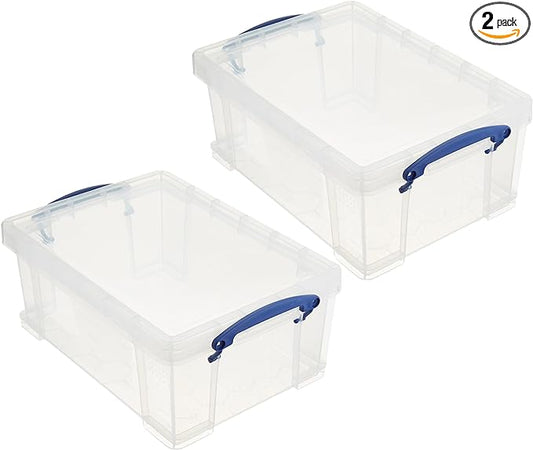 Really Useful Box 9 Liter Plastic Storage Bins with Lids and Clip Lock Handles for Home or Office Organization and Storage (2 Pack)