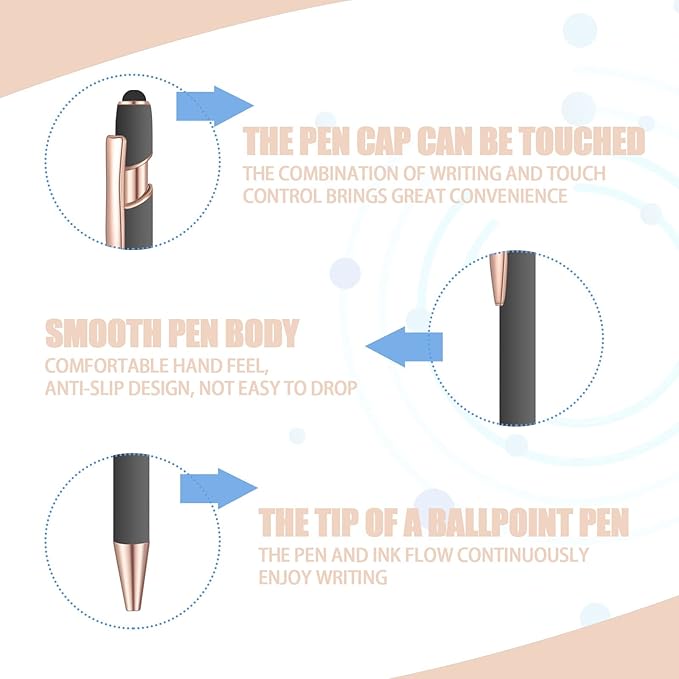 12 Pcs Blue Ink Ballpoint Pen with Stylus Tip, 2 in 1 Gift Pen for Touch Screens (Gray Rose Gold)