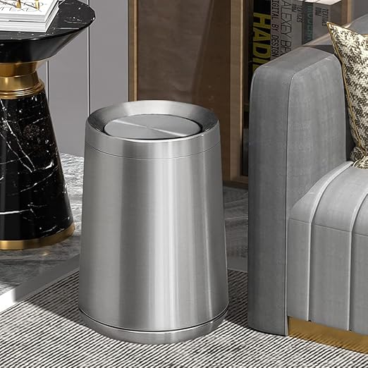2.6Gallen Brushed Nickel Bathroom Trash Can with Lid, Stainless Steel Garbage Can with Flipping Lid,for Bathroom, Kitchen,Living Room,Bedroom,Hotel (Silver)