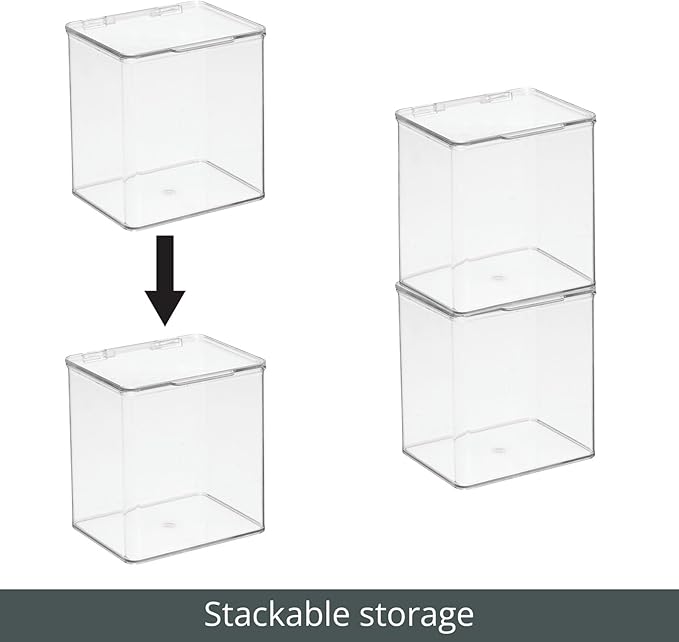 mDesign Kids Plastic Stackable Toy Storage Organizer Box Container with Hinged Lid for Storing Action Figures, Crayons, Building Blocks, Puzzles, Wood Construction Sets, Cars, 2 Pack - Clear