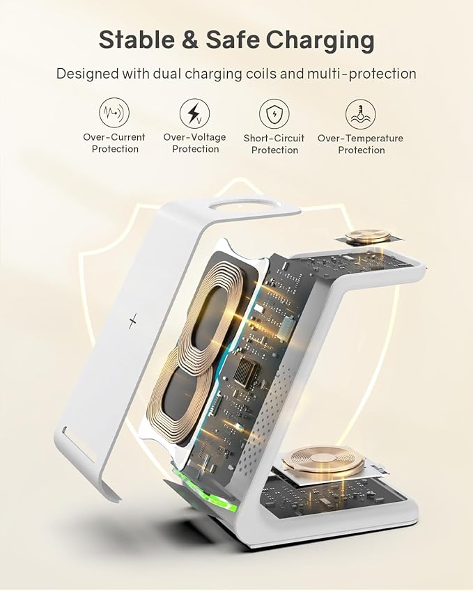 Wireless Charging Station for Apple - 3 in 1 Wireless Charger Stand Dock Watch and Phone Charger Station for Apple Watch 11/8/7/SE/6/5/4/3/2, iPhone 17 16-12 Pro Max SE XS X, Samsung, AirPods Pro/3/2