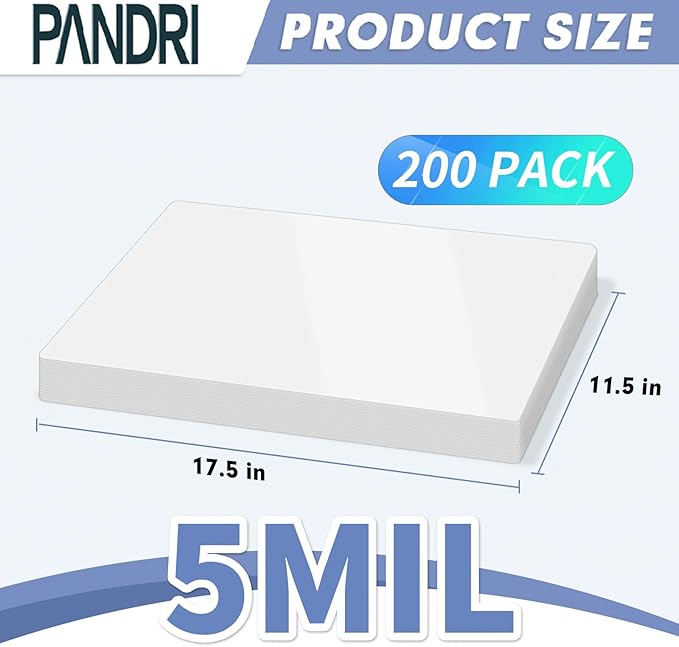 Laminating Sheets, PANDRI 200 Pack 5 Mil Thermal Laminating Pouches Holds 11 x 17 Inch, Plastic Laminator Paper 11.5 x 17.5 Inch, Clear Round Corner
