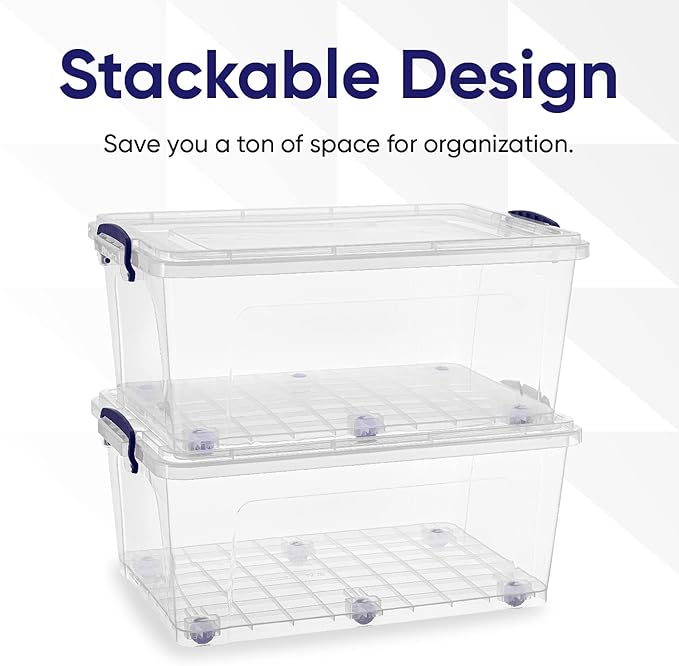 Superio Storage Bins with Lids, Clear Plastic Containers for Organizing, Stackable Totes, BPA Free, Odor Free, Organizer Boxes for Home, and Dorm (4 Pack, 32 Quart)