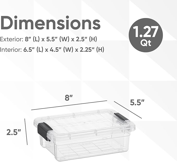 Superio Clear Storage Boxes with Lids, 1.27 Quart Plastic Container Bins for Organizing, Stackable Crates, BPA Free, Non Toxic, Odor Free, Organizers for Home, Office and Dorm, 8 Pack