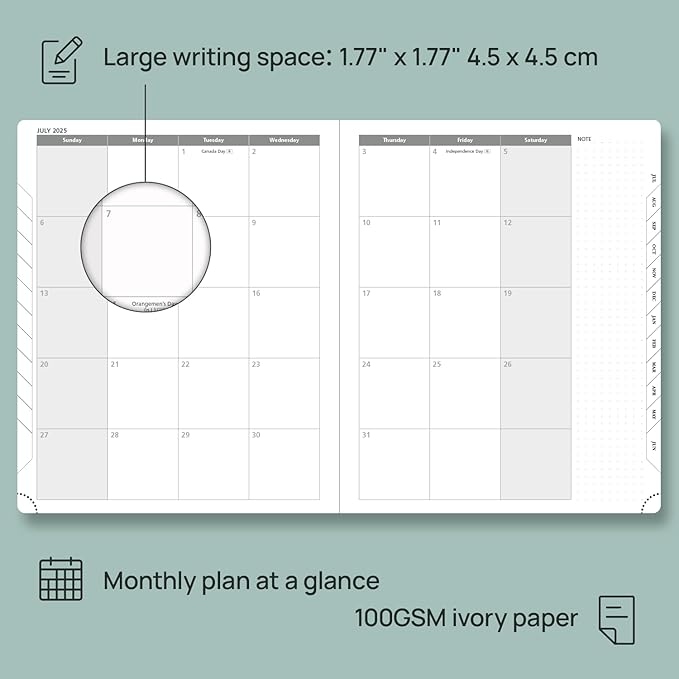 POPRUN Planner 2025-2026, (Large 8.5'' x 10.5'' Hard Cover) Academic Calendar (July 25-June 26) Daily Weekly and Monthly Appointment Book with Hourly Time Slots, Monthly Tabs, 100 GSM - Black