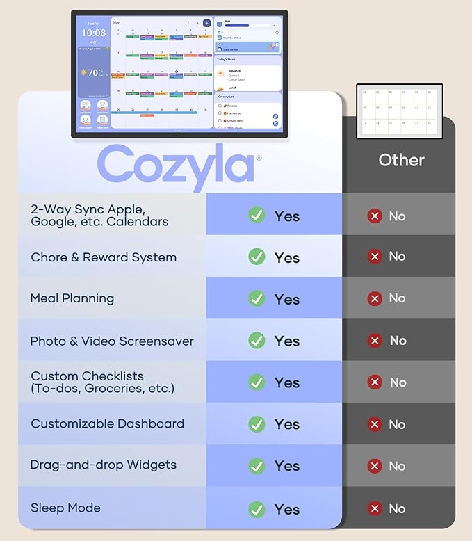 Digital Calendar+ 2: 32 Inch Wall Touch Screen Chore Chart Customize Dashboard Smart Electronic Calendar for Family Schedules Meal Planner Supports All Google Play Apps Wall Mount Black