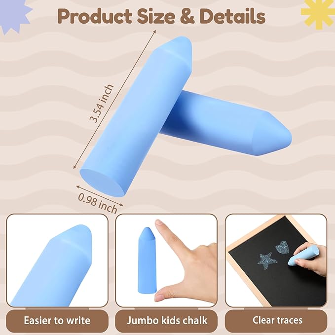 Fulmoon 40 Pcs Jumbo Sidewalk Chalk for Kids Outdoor Art Non Toxic Large Washable Street Chalk for Adults Drawing Painting Classroom(Blue,Sharp Style)