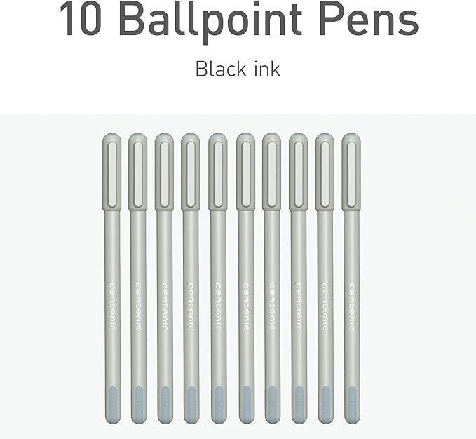 Pentonic Ballpoint Pens, 10 Count, Frosted Pale Gray Barrel with Black Ink, 0.7 mm Fine Point, Smooth Writing For Journaling & Note Taking (PEN13086)